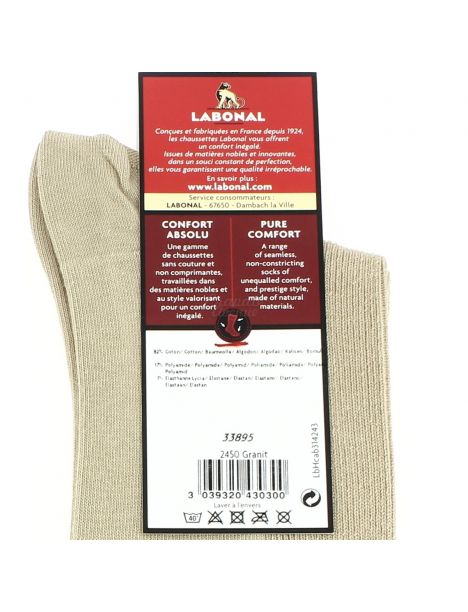 Mi chaussette uni cotes 1x1, Granit, Coton Majoritaire Labonal
