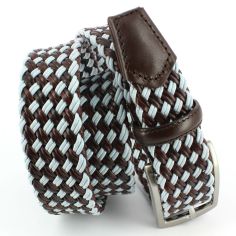 Ceinture cuir, tressée, Marron et Bleu glace Robert Charles 2
