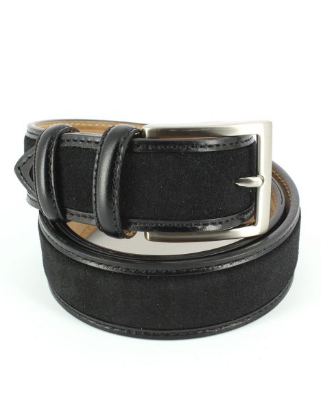 Ceinture cuir, Cuir et Daim noir, 35mm bords surpiqués Robert Charles