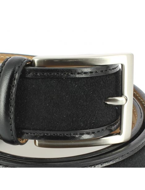 Ceinture cuir, Cuir et Daim noir, 35mm bords surpiqués Robert Charles