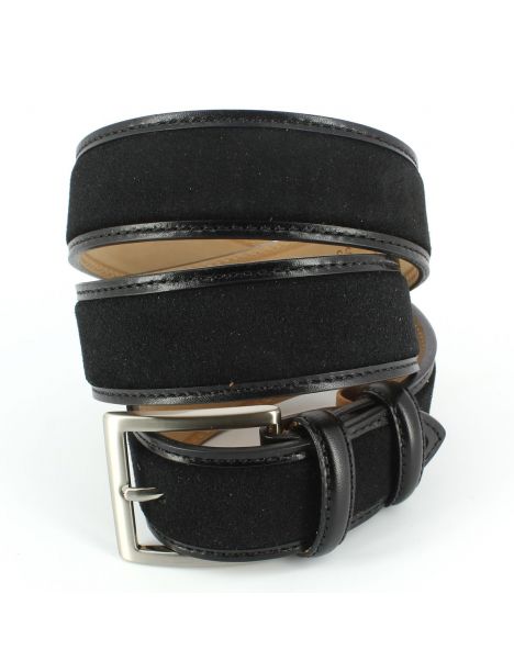 Ceinture cuir, Cuir et Daim noir, 35mm bords surpiqués Robert Charles