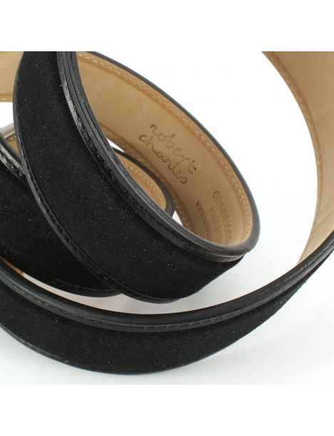 Ceinture cuir, Cuir et Daim noir, 35mm bords surpiqués Robert Charles