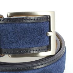 Ceinture cuir, Cuir et Daim Bleu, 35mm bords surpiqués Robert Charles 2
