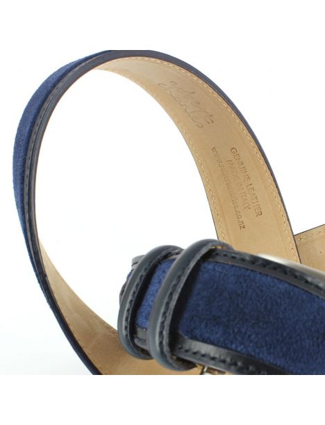 Ceinture cuir, Cuir et Daim Bleu, 35mm bords surpiqués Robert Charles