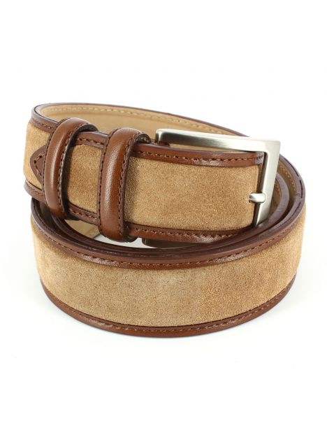 Ceinture cuir, Cuir et Daim cognac, 35mm bords surpiqués Robert Charles