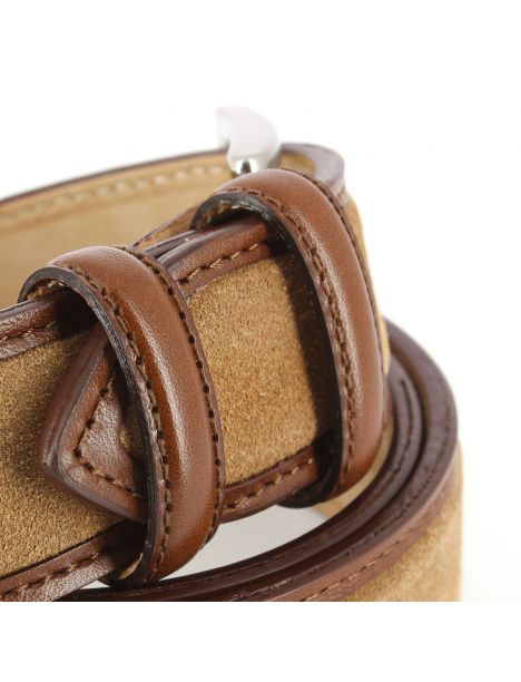 Ceinture cuir, Cuir et Daim cognac, 35mm bords surpiqués Robert Charles