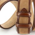 Ceinture cuir, Cuir et Daim cognac, 35mm bords surpiqués Robert Charles