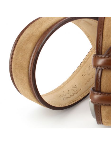 Ceinture cuir, Cuir et Daim cognac, 35mm bords surpiqués Robert Charles