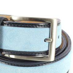 Ceinture cuir, Cuir et Daim Bleu glace, 35mm bords surpiqués Robert Charles 2