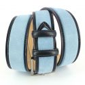Ceinture cuir, Cuir et Daim Bleu glace, 35mm bords surpiqués Robert Charles