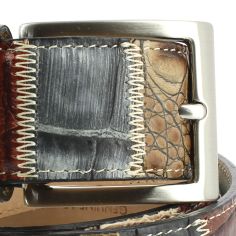 Ceinture cuir, Patchwork Lézard 35mm, Marron bords surpiqués Robert Charles 2