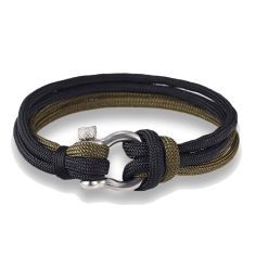 Bracelet fermoir manille lyre, noir et kaki Clj Charles Le Jeune
