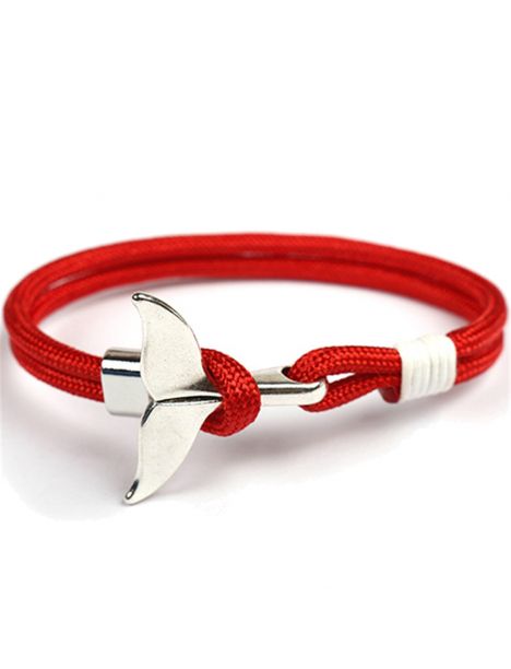 Bracelet nautique rouge, queue de baleine Clj Charles Le Jeune