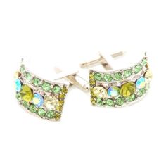 Boutons de manchette, Moon beam vert Cristal Swarovski Shefaly