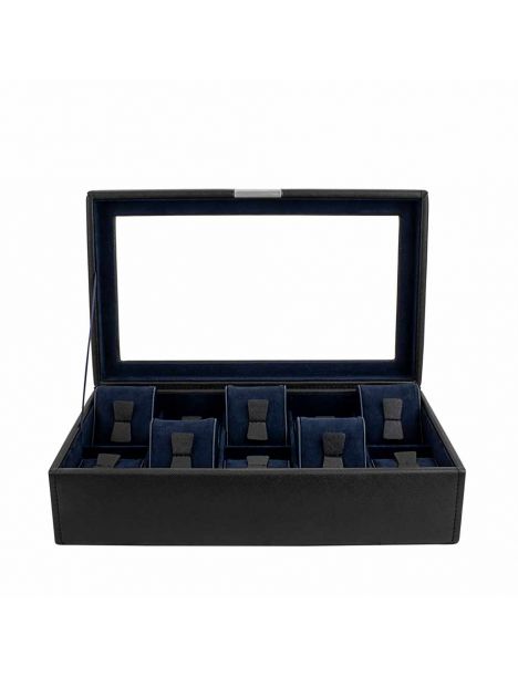 Ecrin 10 montres, Bond, noir intérieur bleu, vitré Friedrich 23