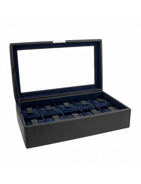 Ecrin 10 montres, Bond, noir intérieur bleu, vitré Friedrich 23