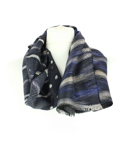 Echarpe en soie, Plumes Bleues Brochier Soieries 1890