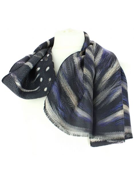 Echarpe en soie, Plumes Bleues Brochier Soieries 1890