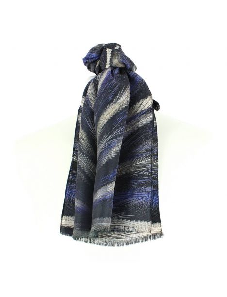 Echarpe en soie, Plumes Bleues Brochier Soieries 1890