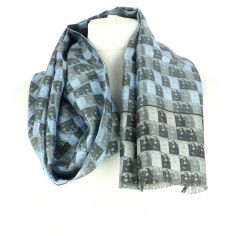 Echarpe en soie, Léonard de Vinci La Joconde, Bleu et beige Brochier Soieries 1890 2