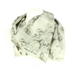 Echarpe en soie, Léonard de Vinci Chevaux, cendre Brochier Soieries 1890 2