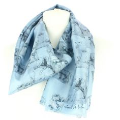 Echarpe en soie, Léonard de Vinci Chevaux, Bleu Brochier Soieries 1890 2