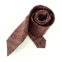 Cravate en soie, Palmettes Grecques, noir et brique Brochier Soieries 1890 2