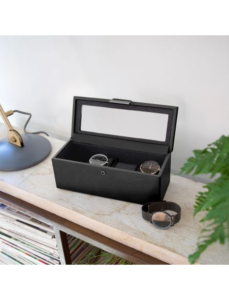 Ecrin rangement 4 montres, vitré noir Stackers UK