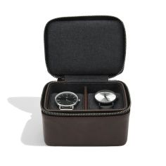 Ecrin rangement 2 montres, voyage, cuir végan marron Stackers UK