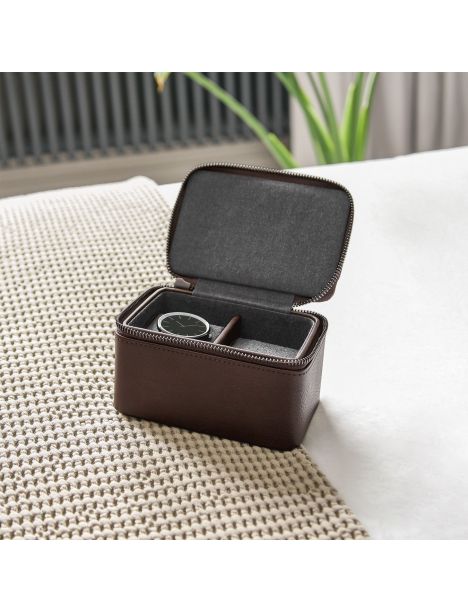 Ecrin rangement 2 montres, voyage, cuir végan marron Stackers UK