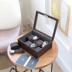 Ecrin rangement 8 montres, vitré marron. Cuir végétalien. Stackers UK 2