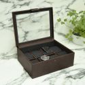 Ecrin rangement 8 montres, vitré marron. Cuir végétalien. Stackers UK