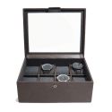 Ecrin rangement 8 montres, vitré marron. Cuir végétalien. Stackers UK