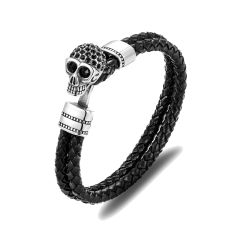 Bracelet Cuir têtes de mort yeux noir Clj Charles Le Jeune