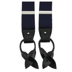 Bretelle 3 attaches Hercule, Bleu marine. Cuir noir Tony & Paul