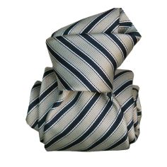 Cravate Segni Disegni Luxe Mogadro, Faite main. Rayée marine et gris