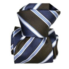 Cravate Segni Disegni Luxe, Faite main Pise. Rayée marine et Marron Segni et Disegni