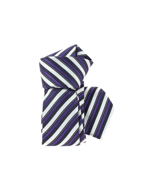 Cravate en soie Attore, SLIM 5cm, rayée noir, violet et blanc Attore