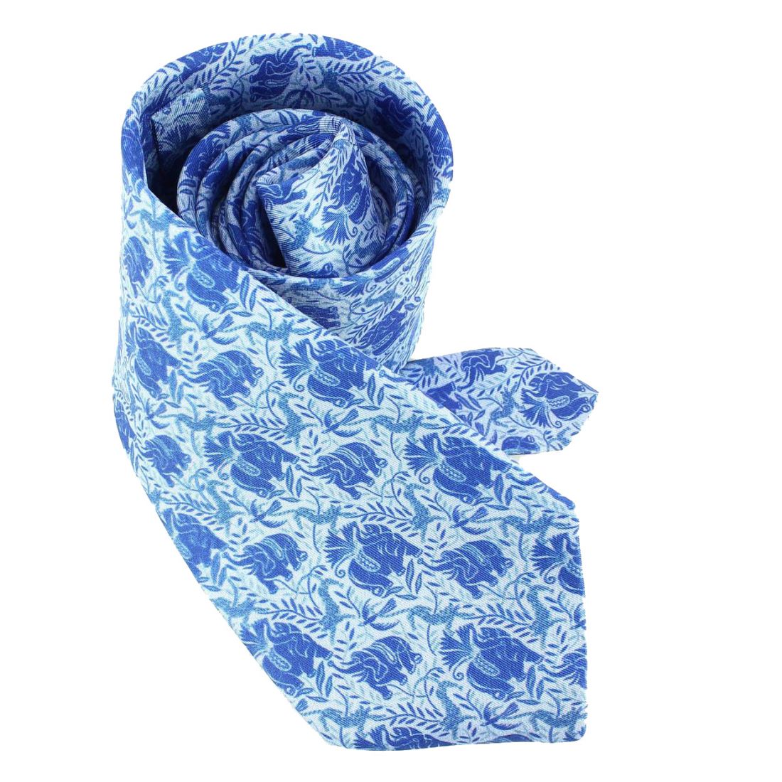 Cravate en soie, Dufy Eléphants, Bleu Brochier Soieries 1890