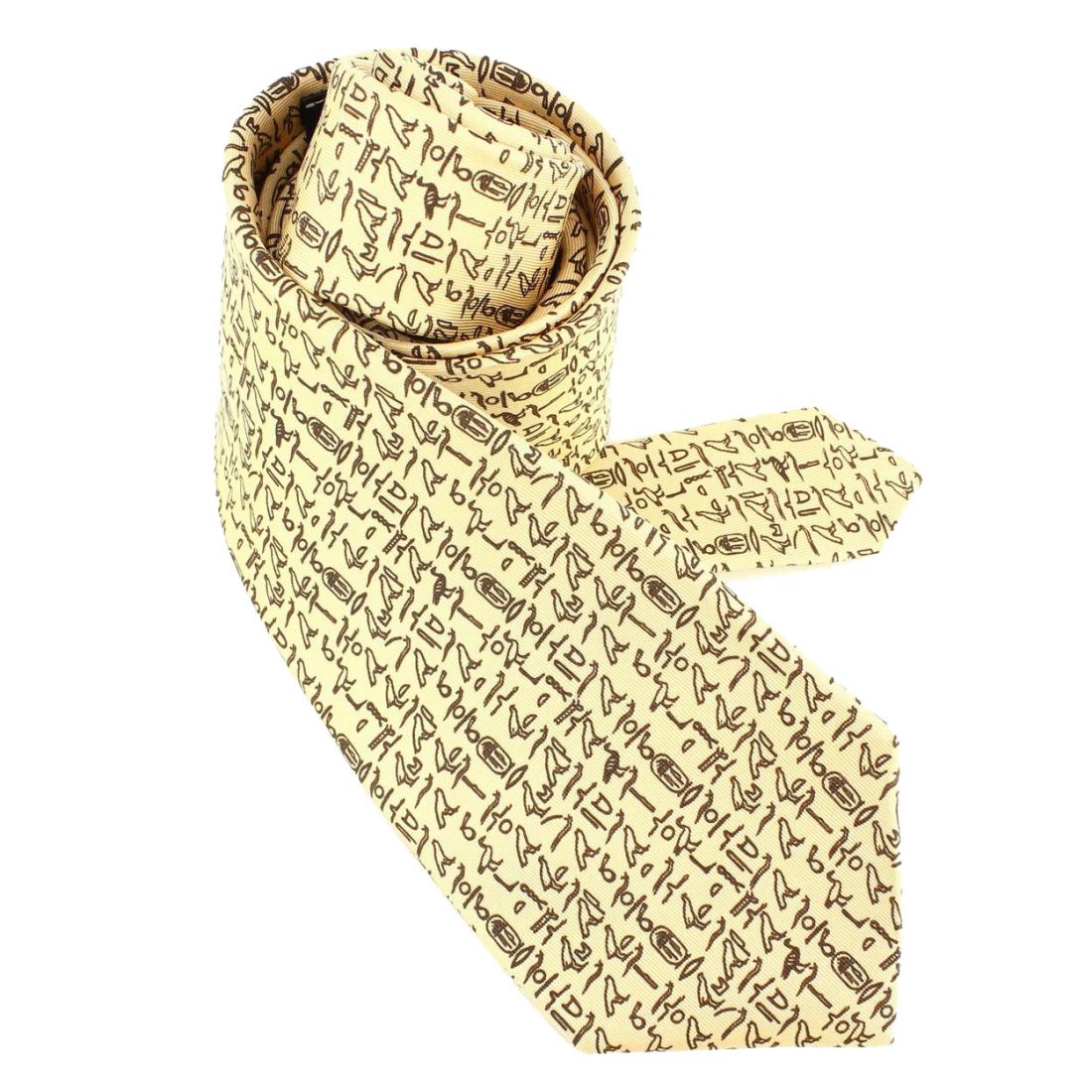 Cravate en soie, Hiéroglyphes Egyptiens, beige Brochier Soieries 1890