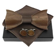 Noeud papillon en bois, marron foncé, Boutons de manchette et pochette Clj Charles Le Jeune 2