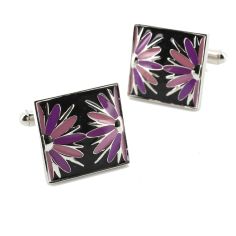 Boutons de manchette, fleurs noir et violet Simon Carter