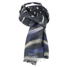 Echarpe en soie, Plumes Bleues Brochier Soieries 1890