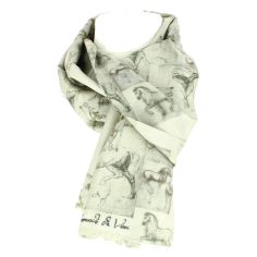 Echarpe en soie, Léonard de Vinci Chevaux, cendre Brochier Soieries 1890