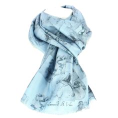 Echarpe en soie, Léonard de Vinci Chevaux, Bleu Brochier Soieries 1890