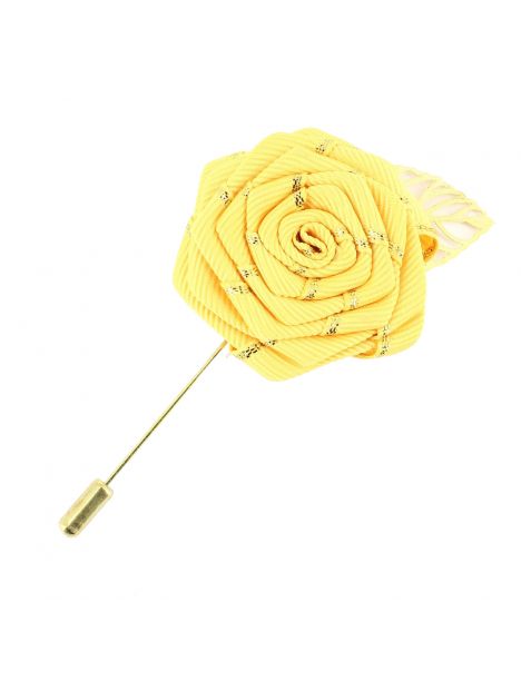 Boutonnière jaune, Rose feuille dorée Cravate Avenue Signature