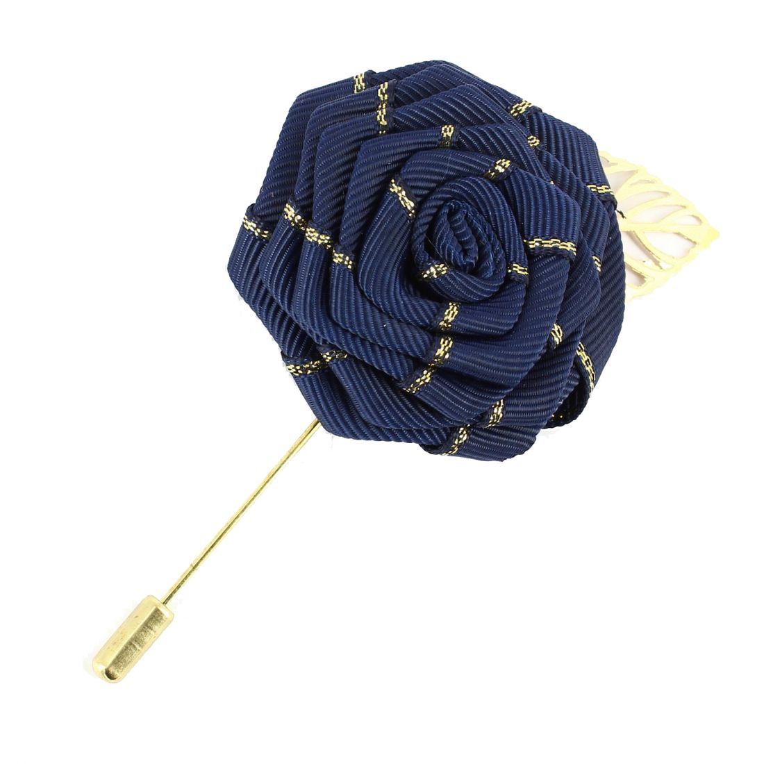 Boutonnière Bleu marine, Rose feuille dorée Cravate Avenue Signature