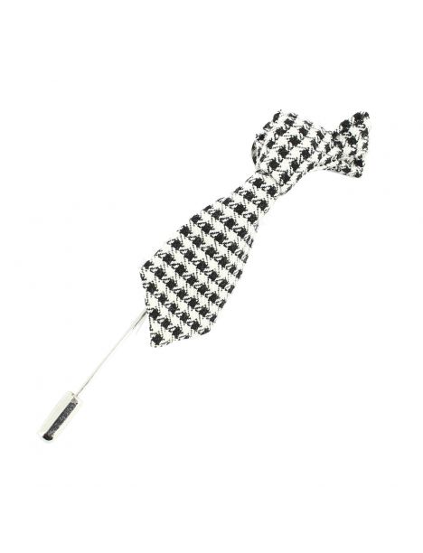 Boutonnière, mini cravate pied de poule noir Cravate Avenue Signature