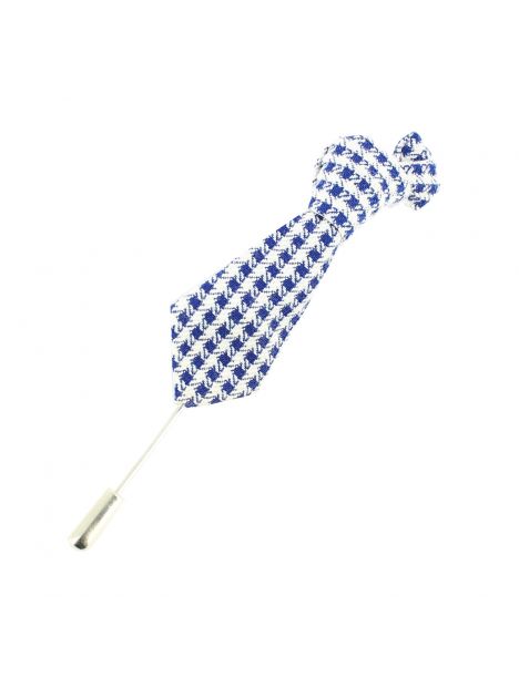 Boutonnière, mini cravate pied de poule Bleu Cravate Avenue Signature