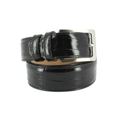 Ceinture cuir, Croco, 35mm, Noir, bords surpiqués Robert Charles